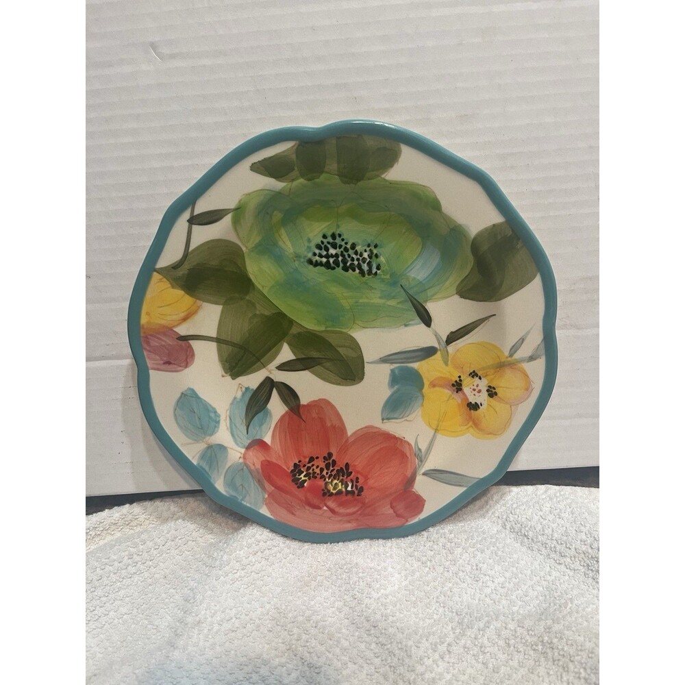 PIONEER WOMAN VINTAGE BLOOM FLORAL SALAD/DESSERT PLATE 8 1/2 " Teal